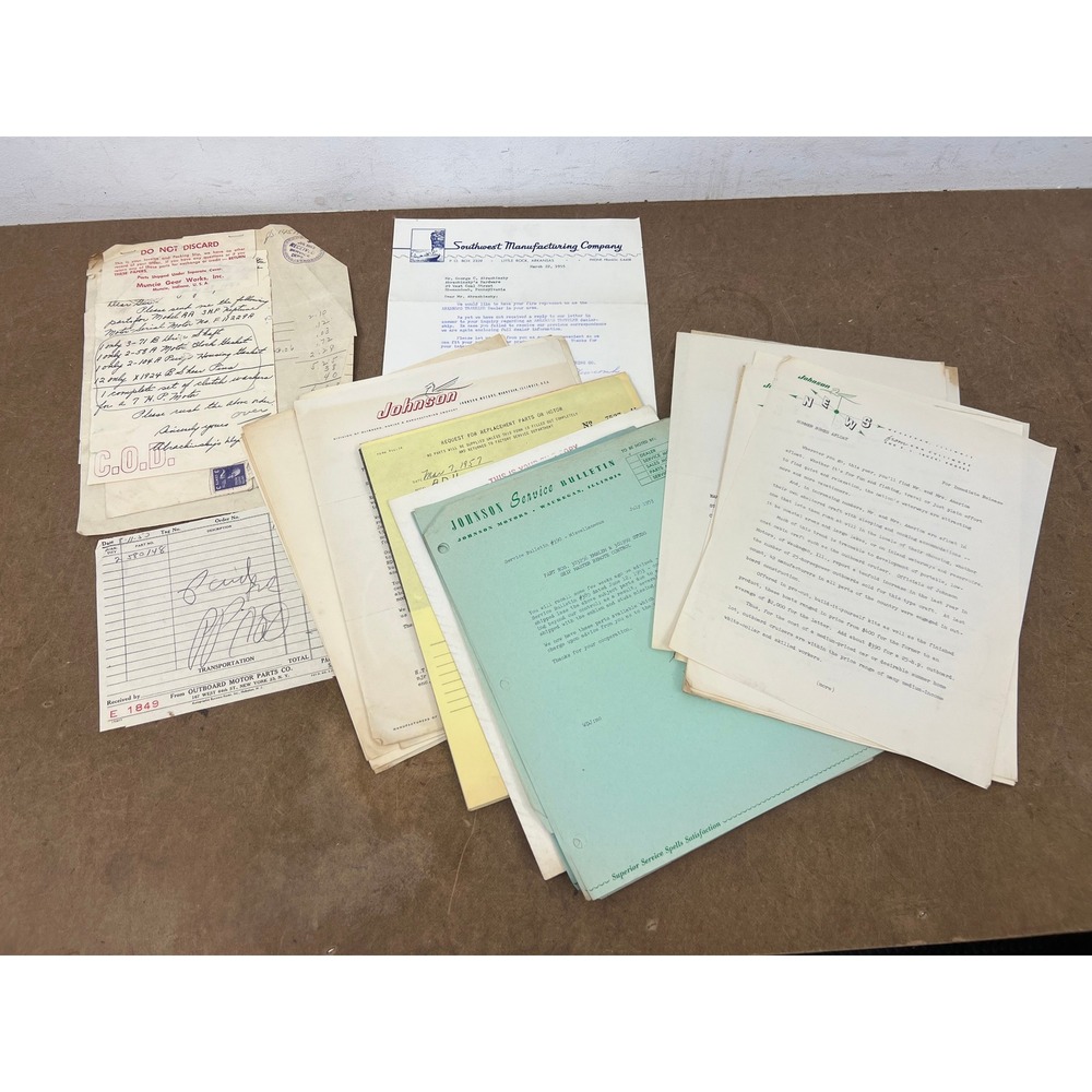Vintage 50s Johnson Outboard Motors Lot Boat Dealer Advertising Bulletin Letter